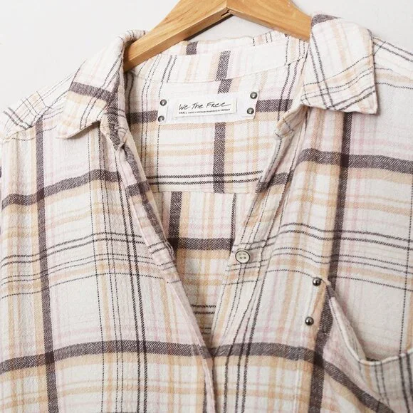 Free People We The Free Hidden Valley Button Down Oversized Plaid Shirt Top S - Picture 14 of 16